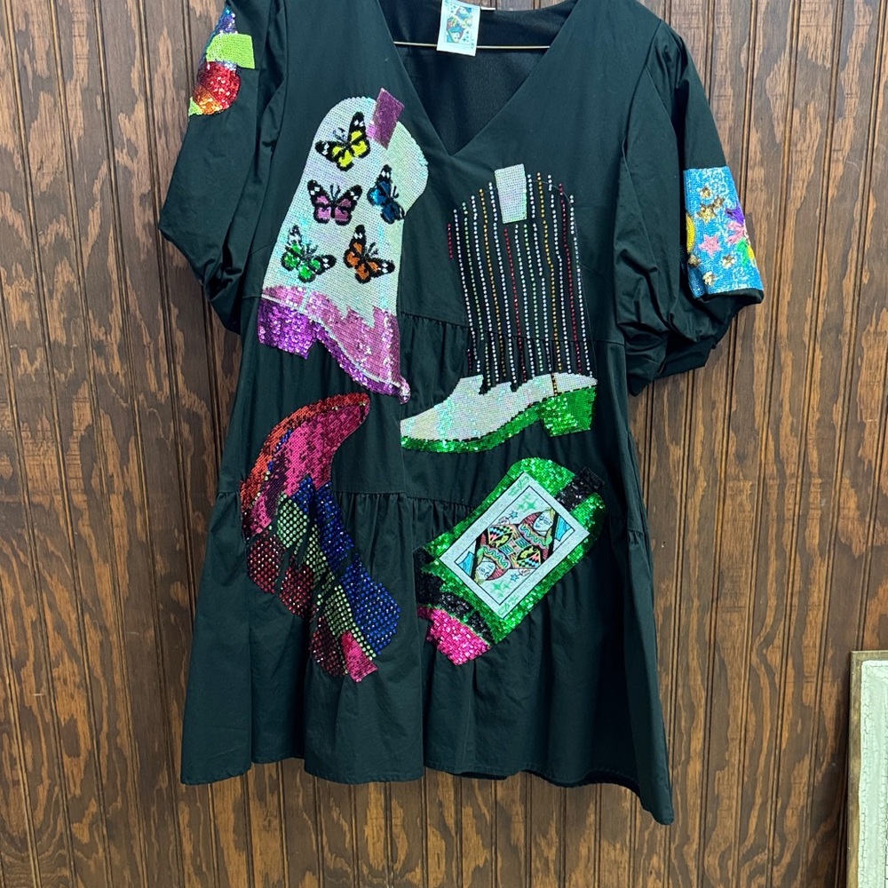 Black Sequin Patchwork Short Dress With Multicolo… - image 1